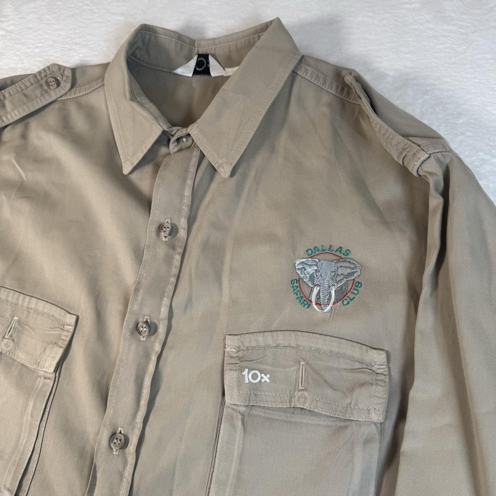 10X Shirt Mens XL Beige Long Sleeve Dallas Safari Club Hunting Button Up